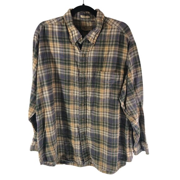 Field & Stream Mens Flannel Shirt Chest Pockets Cotton Plaid Beige Blue XXL - Picture 1 of 3
